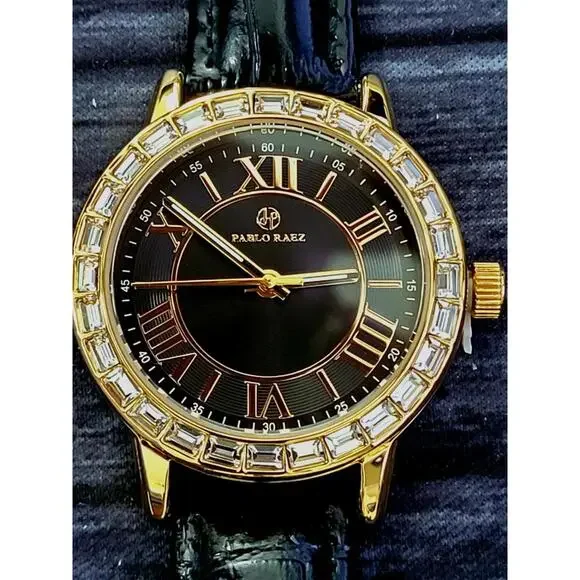 Rare Pablo Raez 35mm Manhattan Gem Studded Black Roman Watch